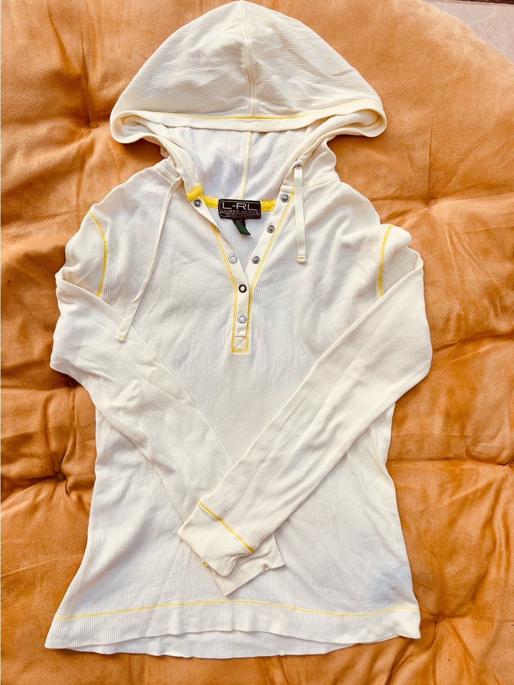 Lauren Ralph Lauren Cream Hooded Henley with Yellow Trim